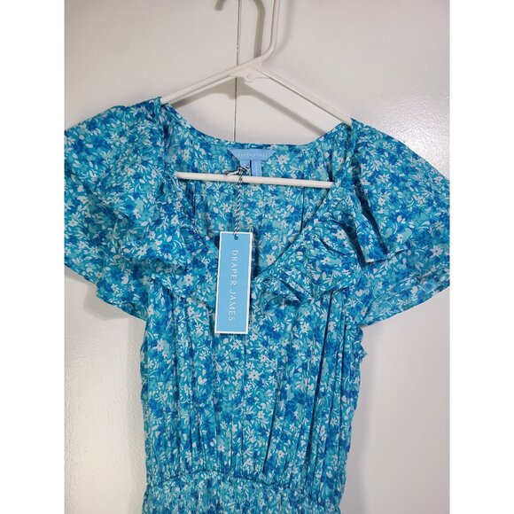 Draper James Womens Small Flutter Sleeve Maxi Dress Blue Aster Floral NWT - Picture 4 of 12